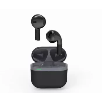 Zestaw słuchawkowy Bluetooth GEMBIRD TWS-02-BK, douszne TWS, czarno-szare, do 5 h odtwarzania, wbudowany mikrofon, etui ładujące