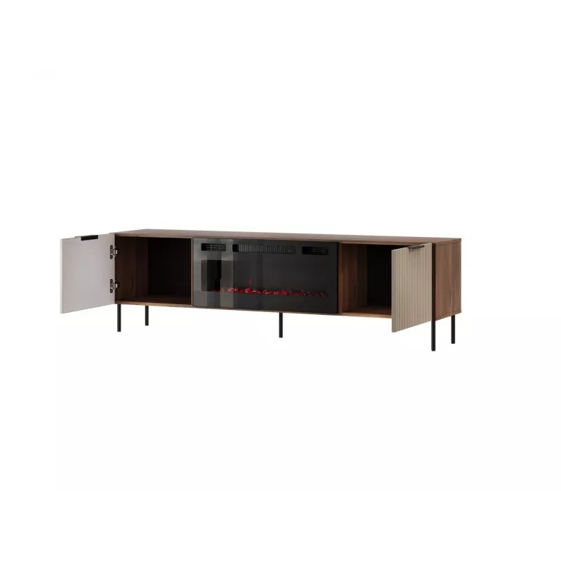 Szafka pod telewizor Cama Meble ALMERA 180.5×42×52.5 cm orzech/cashmere z czarnym kominkiem