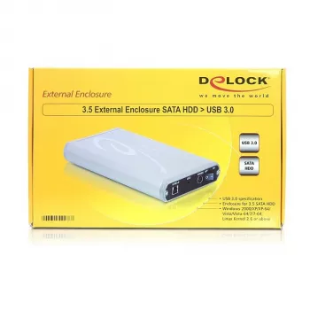 DeLOCK 8,90cm (3.5) External Enclosure SATA HDD to USB3.0 - Storage Enclosure - 8,9 cm (3.5) - S-ATA2 - 300MBps - SuperSpeed USB (42478)