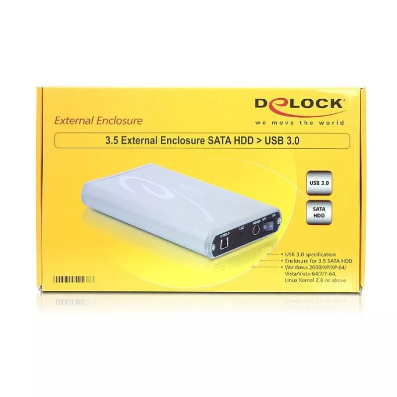DeLOCK 8,90cm (3.5) External Enclosure SATA HDD to USB3.0 - Storage Enclosure - 8,9 cm (3.5) - S-ATA2 - 300MBps - SuperSpeed USB (42478)