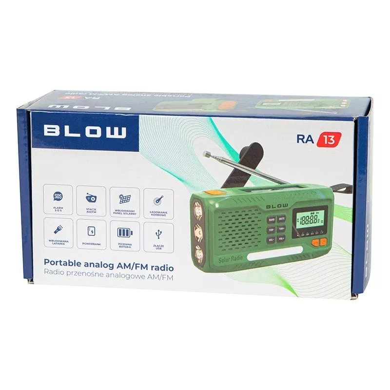 Przenośne radio solarne AM/FM BLOW RA13 77-551# — lekkie, ładowanie słoneczne bez baterii
