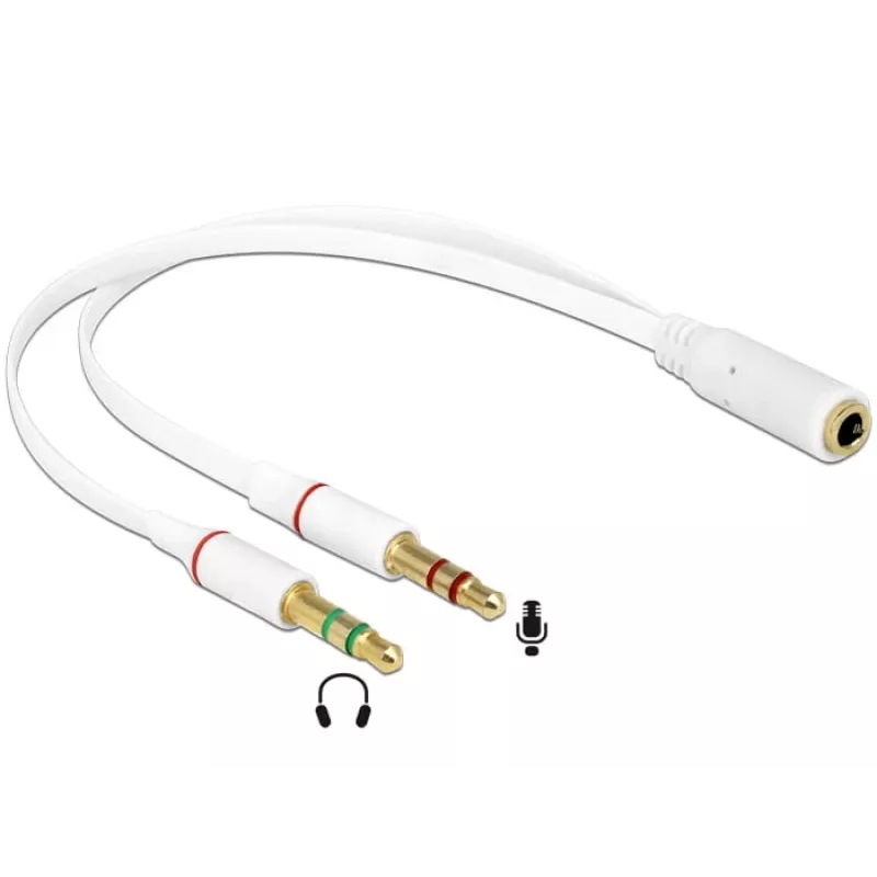 Kabel audio DeLOCK 65585 0,2 m 2x 3,5 mm męski na 3,5 mm żeński, biały