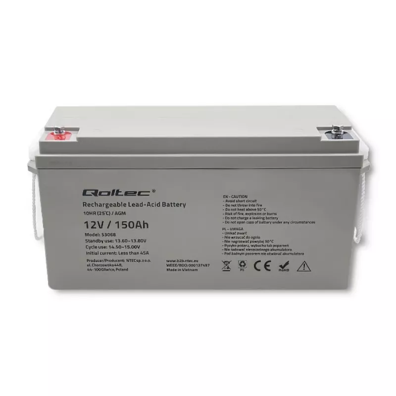 Qoltec 53068 Akumulator AGM | 12V | 150Ah | maks. 2250A
