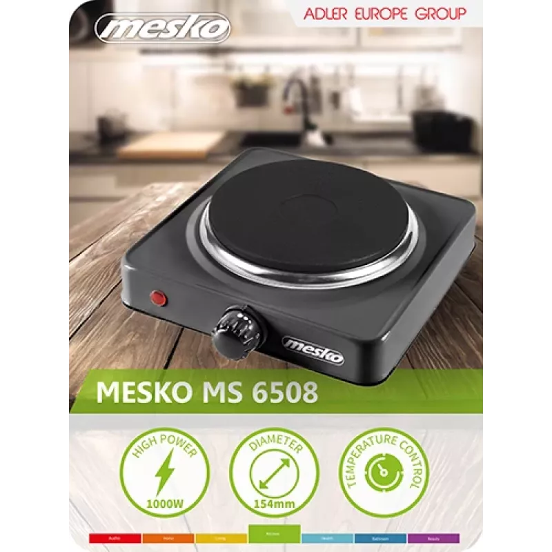 Mesko Home MS 6508 płyta Czarny Blat Płyta żeliwna 1 strefa(y)