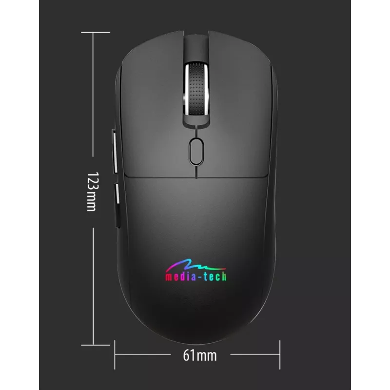 Mysz bezprzewodowa MEDIA-TECH MT1124 BT/RF Silent & Recharge — symetryczna, 3200 DPI, Bluetooth + USB 2,4 GHz, 6 przycisków, akumulatorowa