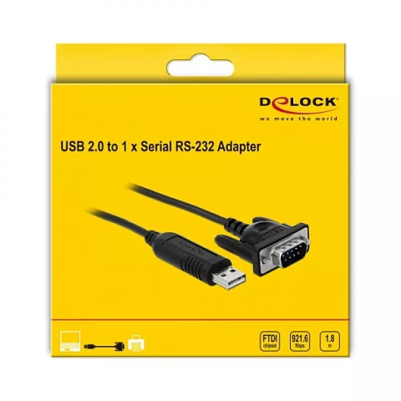 Kabel szeregowy DeLOCK 66282 Czarny 1,8 m RS-232 USB Typ-A