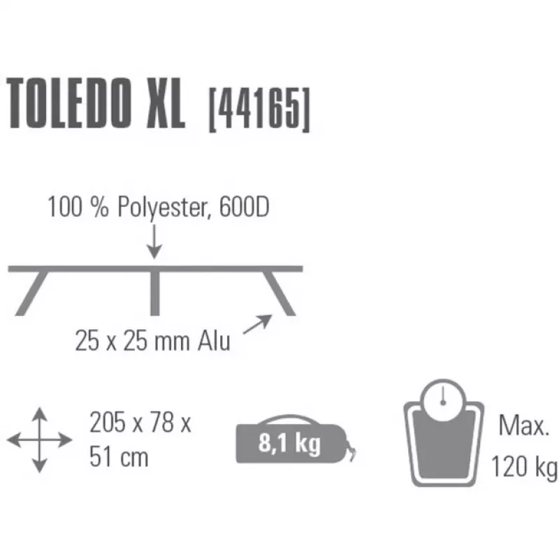 łóżko polowe Toledo XL 44165, łóżko kempingowe szare