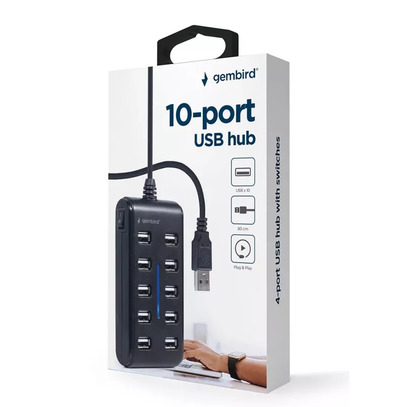 Koncentrator USB Gembird UHB-U2P10P-01 — 10-portowy hub USB 2.0