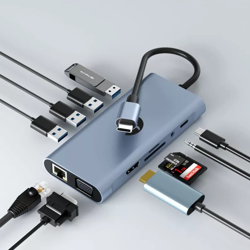 Adapter USB-C 11-w-1 Hawk HW-HUB1101 — hub wieloportowy z 11 portami