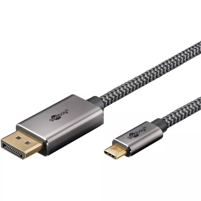 Kabel adaptera USB, wtyk USB-C > wtyk DisplayPort, 4K 60Hz (czarny/srebrny, 1 metr, kabel w oplocie)