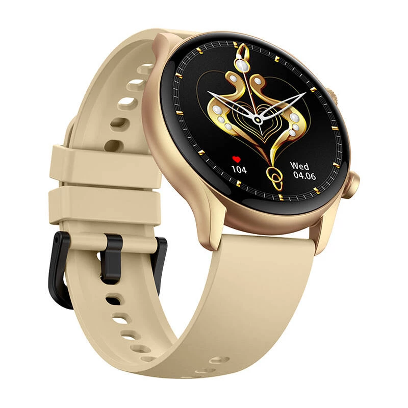 Smartwatch Zeblaze Btalk 3 Plus, okrągły ekran dotykowy IPS 1,39 cala 360×360, 260 mAh, złoty pasek silikonowy