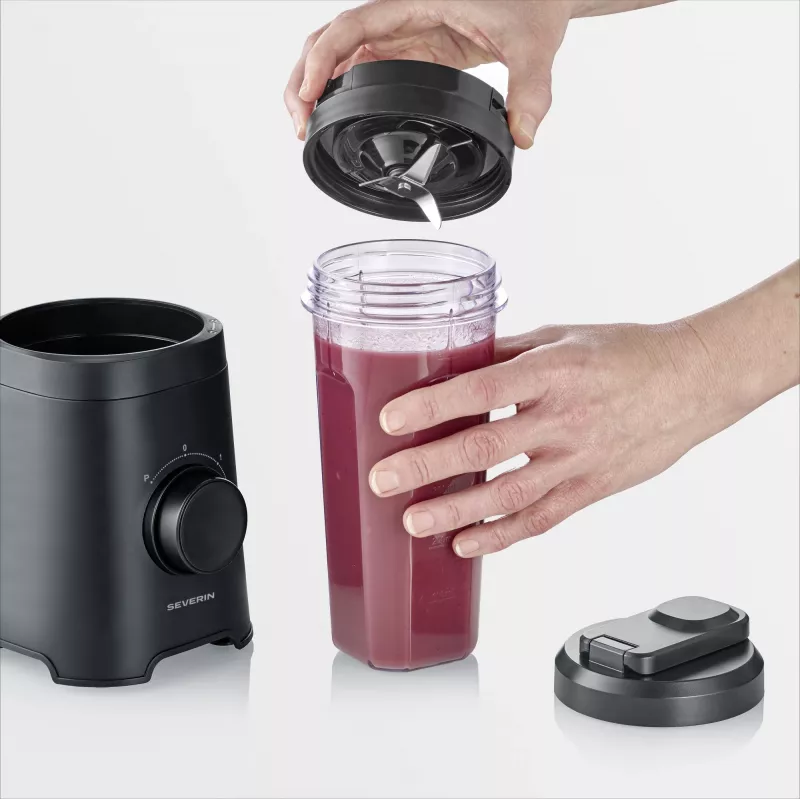 Blender stołowy SEVERIN SM 3743 — pojemnik 0,6 l, 320 W, czarny, ostrza ze stali nierdzewnej