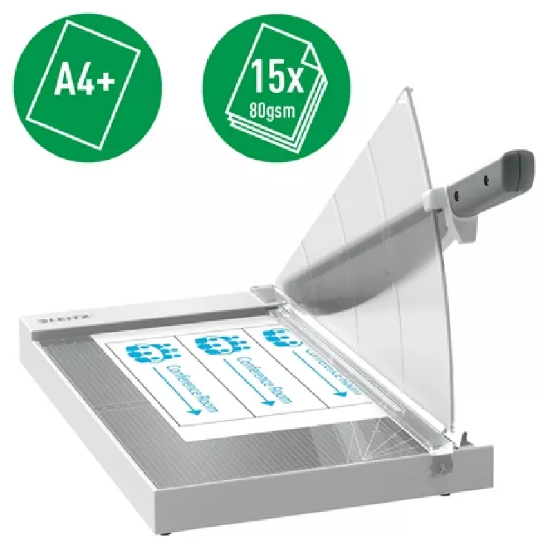 Leitz Precision Office Paper Cutter A4+, 15 arkuszy, ręczny docisk, stal nierdzewna, A4 Maxi, 80 g/m², szkło