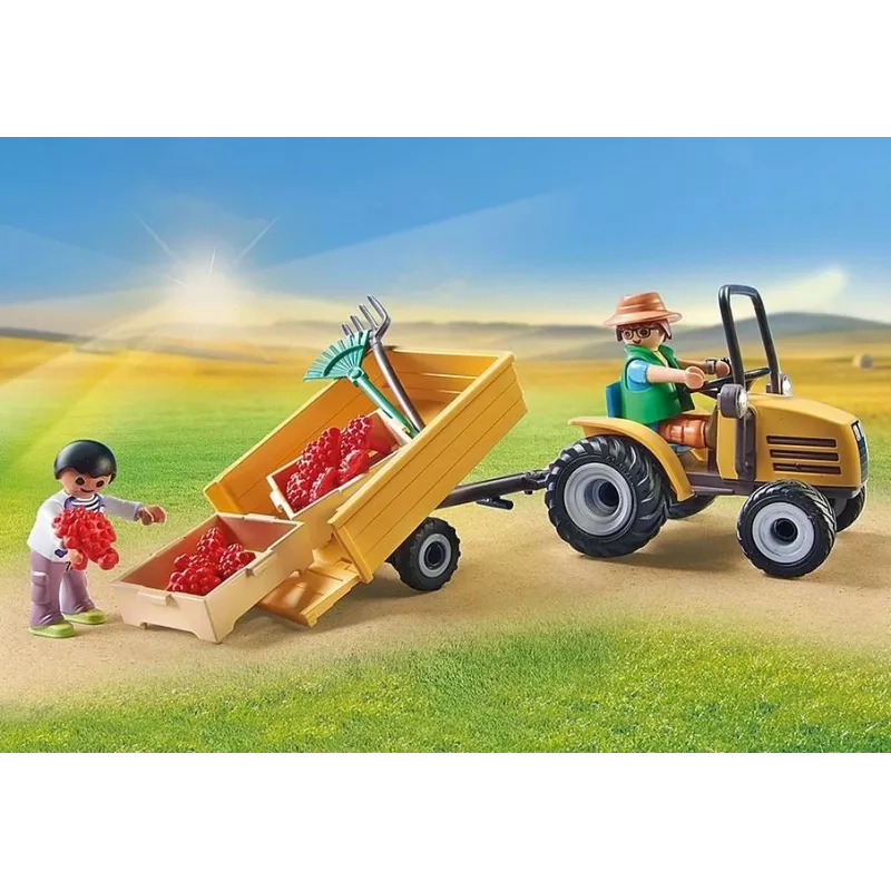 Playmobil 71442 Country: Traktor z przyczepą i zbiornikiem na wodę Świeże zbiory w gospodarstwie Nauka o środowisku Zabawa w odgrywanie ról Zestaw