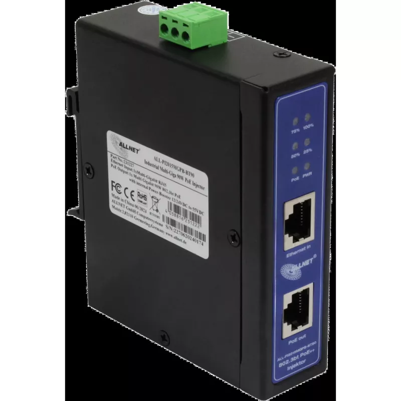 Iniektor PoE ALLNET ALL-PI2015MGPB-B Power-Booster 90W — Przemysłowy MultiGigabitowy iniektor PoE++