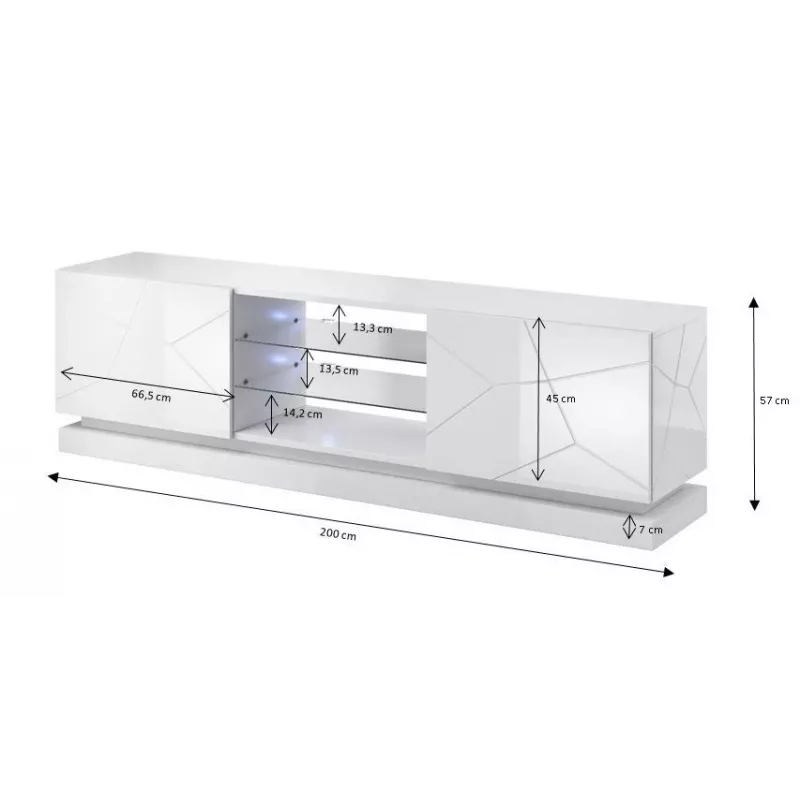 Cama szafka TV QIU 200 MDF biały połysk/biały połysk