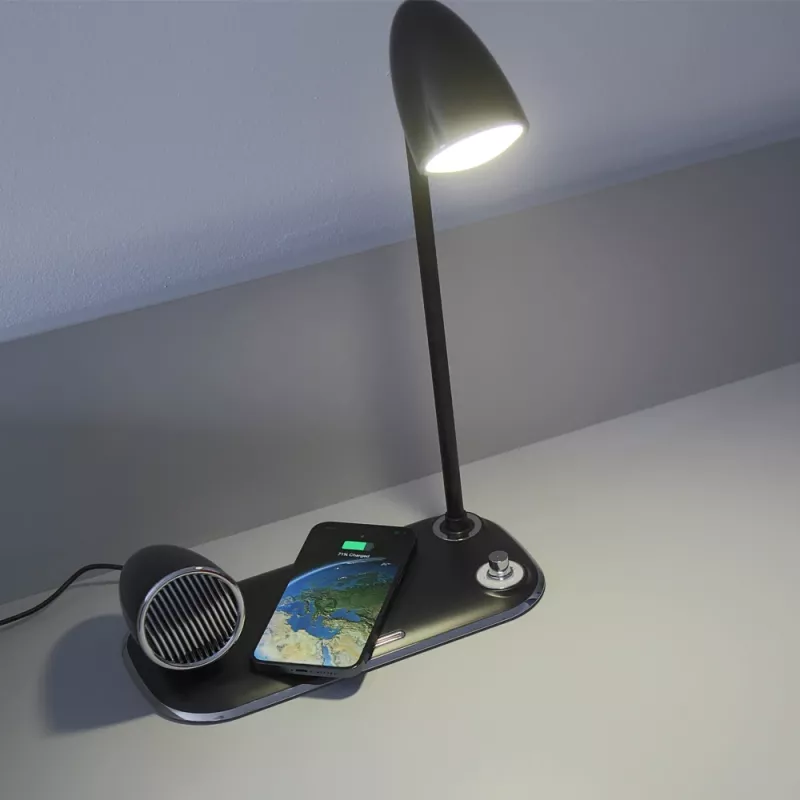 Lampa biurkowa Tellur TLL151361 z bezprzewodową ładowarką Qi i głośnikiem Bluetooth, regulowane oświetlenie