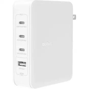 Ładowarka ścienna 140W 4-porty (3xC 1xA) z wtyczkami UK, EU, US biała