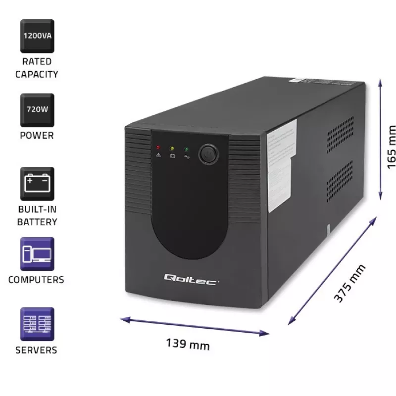 Zasilacz awaryjny UPS Qoltec 53775 1,2 kVA 720 W 4 gniazda AC