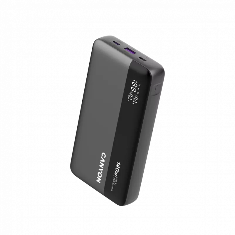 CANYON Power Bank PB-240, 25000mAh PD140W power bank z wyświetlaczem, 160,0x82x27 mm, waga 508±10g, ciemnoszary