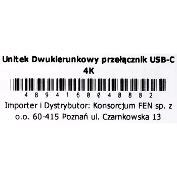 Stacja dokująca Unitek D1078A — hub USB-C, 2x wejście USB-C, 1x wyjście USB-C, 100 W PD, obsługa 4K, maks. 3480×2160, szary