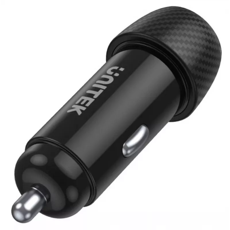 Ładowarka samochodowa Unitek P1400A z USB-C i USB-A, 38W, Quick Charge 3.0, wejście 12–24V, czarna