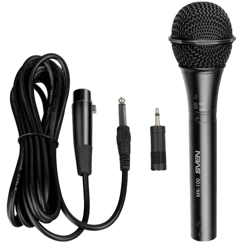 Mikrofon SVEN MK-100 (Przewodowy, dynamiczny, metalowy, kabel 4,0 m, Jack 6,3/3,5 mm, kardioidalny, czarny)