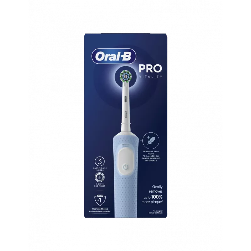 Szczoteczka elektryczna Oral-B Vitality Pro, ładowalna, dla dorosłych, liczba dołączonych końcówek: 1, liczba trybów szczotkowania: 3, niebieska