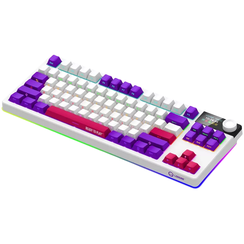 LORGAR KBP70TKLW, Bezprzewodowa mechaniczna klawiatura gamingowa TKL Pro, biała, układ EN