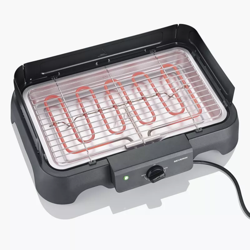 SEVERIN grill elektryczny stołowy PG 8593, 2000 W, prostokątny ruszt, czarny