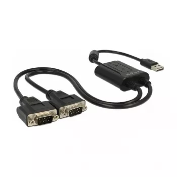 Kabel szeregowy DeLOCK 63950 USB 2.0 Typ-A 2 x RS-232 DB9 Czarny 0,6 m