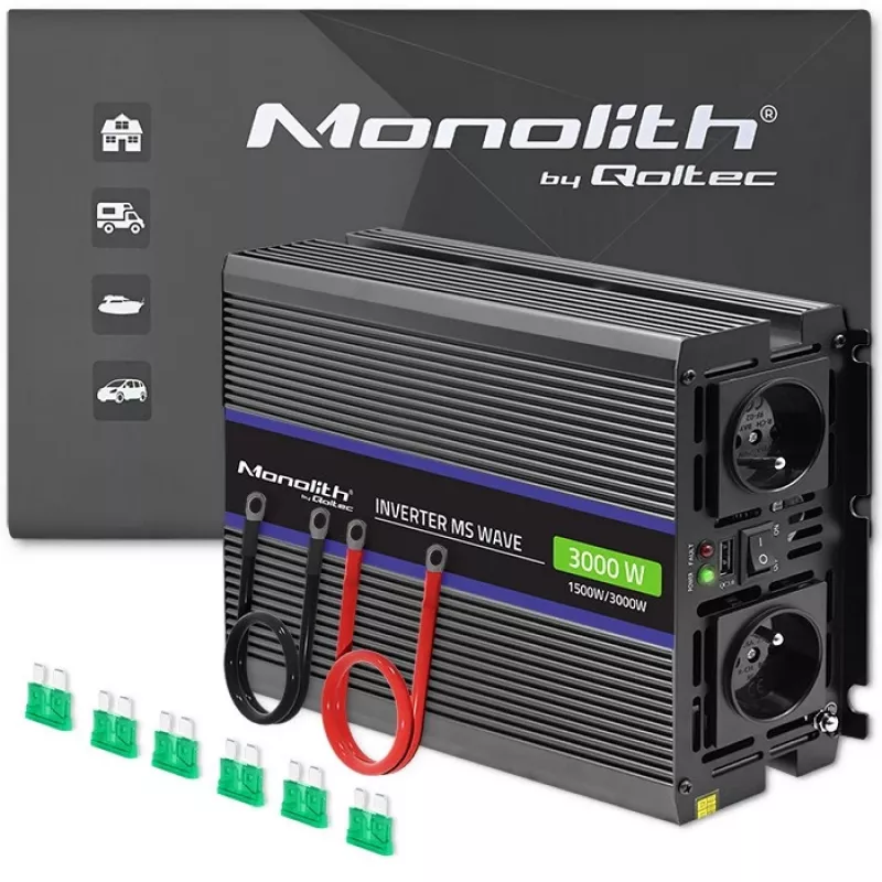 Przetwornica napięcia QOLTEC Monolith 3000 MS Wave, 12V→230V, 1500/3000W, z USB