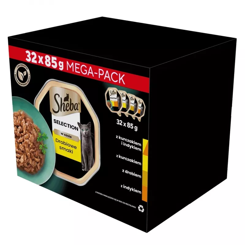 Mokra karma dla kota Sheba tacka Sos drobiowy (kurczak, indyk) 32 x 85 g tacka