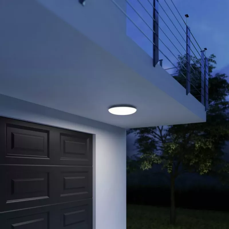 Lampa sufitowa Steinel DL Vario Quattro PRO S — okrągła oprawa LED 14 W, biała, 310×69 mm, zintegrowany czujnik ruchu