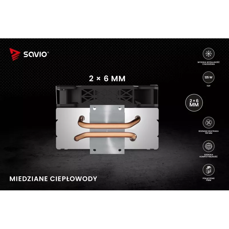 Chłodzenie procesora SAVIO SAVGCOFROSTX2 120 mm czarny, 2 rurki cieplne, 800–1800 RPM, 4‑pin