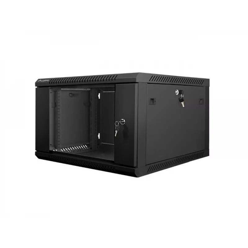 Szafa rackowa instalacyjna naścienna Lanberg 19'' 6U 600x600mm czarna (szklane drzwi)
