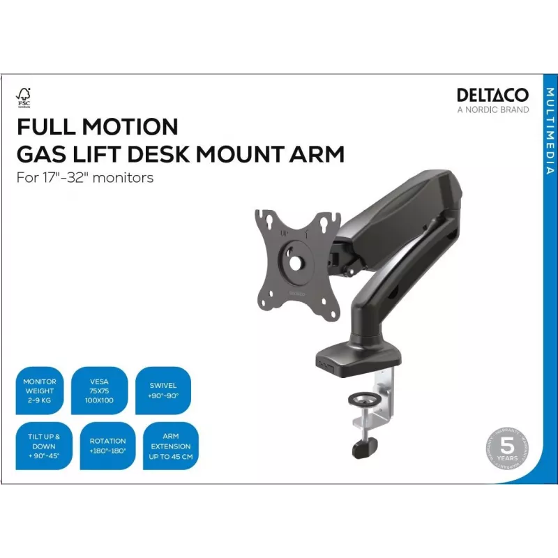 Deltaco ARM-534 uchwyt / podstawa pod monitor 68,6 cm (27) Biurko Czarny
