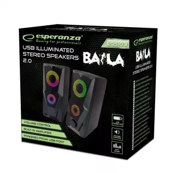Loudspeaker ESPERANZA BAILA 6 W przewodowy głośnik podłogowy, 6 W RMS, 160–20000 Hz, 3 Ω, USB i 3,5 mm, para