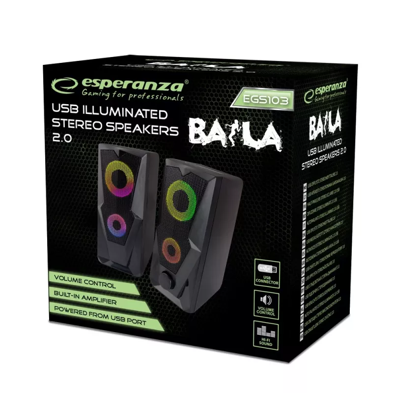 Loudspeaker ESPERANZA BAILA 6 W przewodowy głośnik podłogowy, 6 W RMS, 160–20000 Hz, 3 Ω, USB i 3,5 mm, para