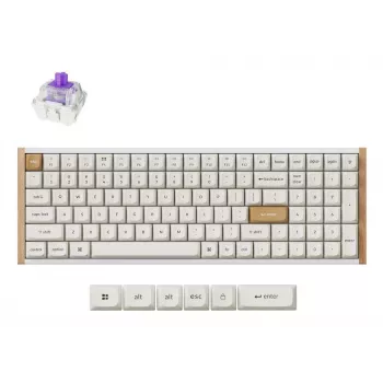 Klawiatura mechaniczna Keychron K4 HE 96% QWERTY — USB, RF Wireless i Bluetooth, 100 klawiszy, RGB, Biały/Drewniany