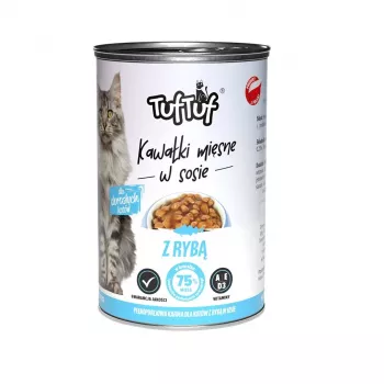 Mokra karma dla kotów TufTuf Kawałki mięsa w sosie z rybą 415 g — pełnoporcjowa karma w puszce dla dorosłych kotów