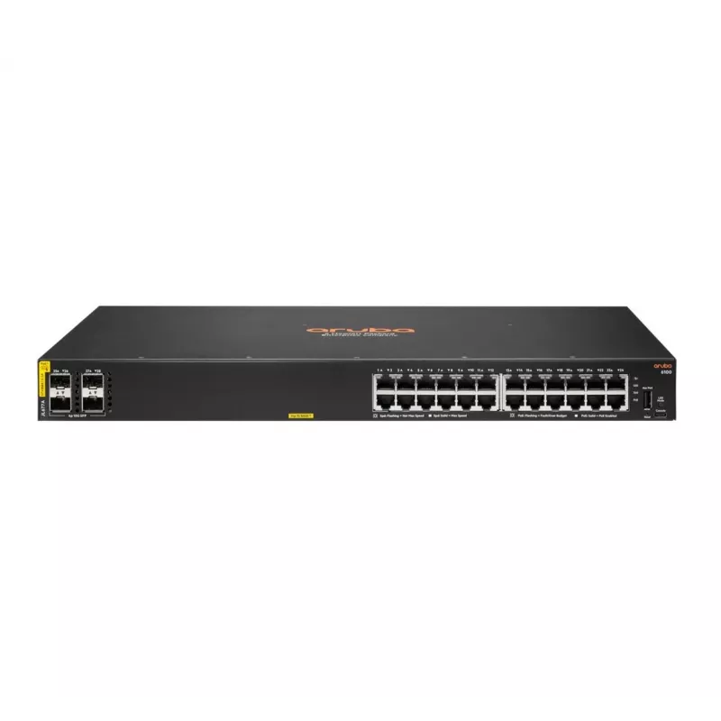 HPE Aruba Networking CX 6100 24G Class4 PoE 4SFP+ 370W Zarządzany L3 Gigabit Ethernet (10/100/1000) Power over Ethernet (PoE) 1U Czarny