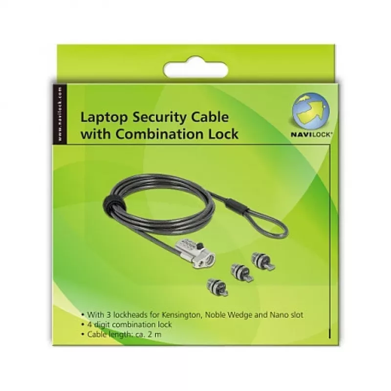 kabel lock DELOCK 20677 — combination laptop security kabel 2 m, Ø 4.4 mm, Czarny/srebrny