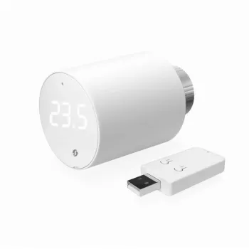 Zestaw termostatycznego zaworu grzejnikowego Shelly Heating Control BLU TRV + BLU Gateway Gen. 3 — M30×1,5, Wi‑Fi, baterie AA, wysokość 78 mm