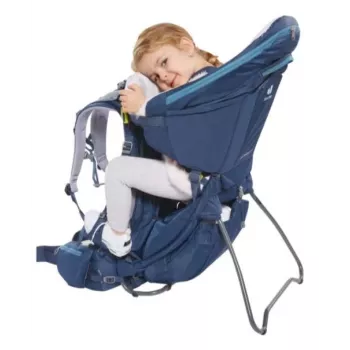 Nosidełko turystyczne Deuter Kid Comfort Pro, niebieskie, poliamid, maks. 22 kg, daszek przeciwsłoneczny, kieszeń boczna