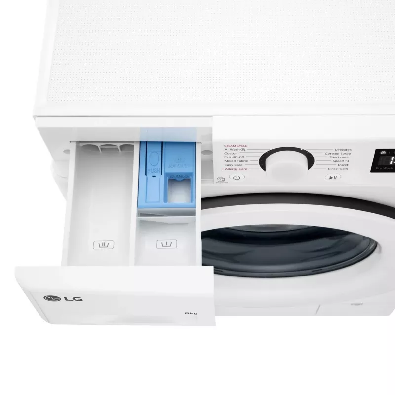 LG | Pralka | F2WR508SWW | Klasa efektywności energetycznej A-10% | Ładowanie od przodu | Wsad 8 kg | 1200 obr./min | Głębokość 47,5 cm | Szerokość 60 cm | Wyświetlacz | LED | Funkcja parowa