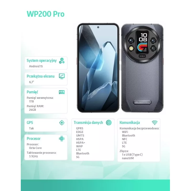 Oukitel WP200 Pro 5G 6.7 24GB/1TB DS. 8800mAh Szary