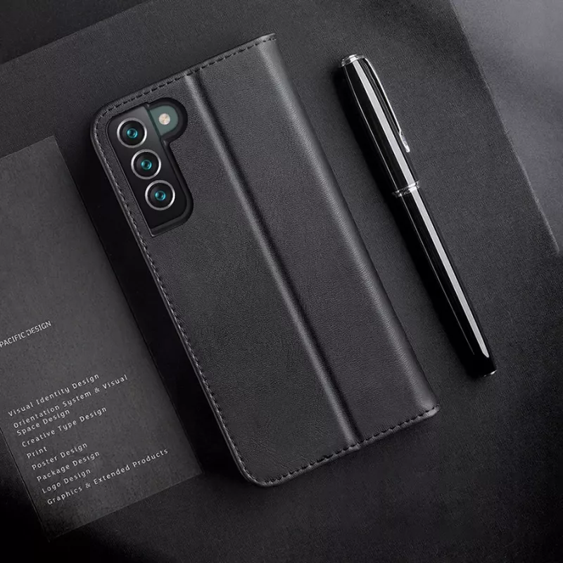 Dux Ducis Dux Ducis Hivo skórzany portfel z klapką z naturalnej skóry etui na karty i dokumenty Samsung Galaxy S22+ (S22 Plus) czarny