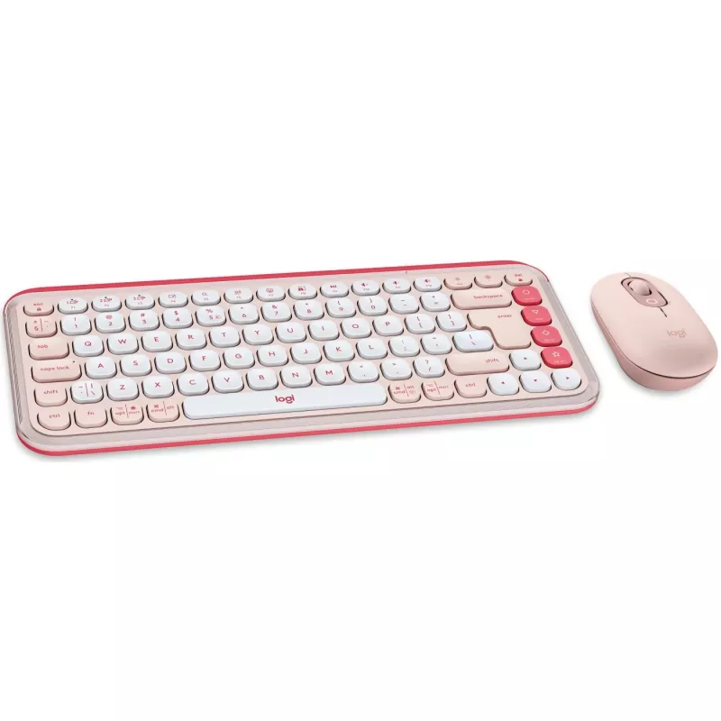 Logitech POP Icon Combo - Zestaw klawiatury i myszy - Bezprzewodowy - Bluetooth LE - QWERTY - US International - różany, ecru (920-013142)