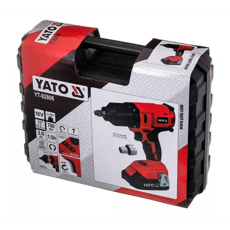 YATO BEZSZCZOTKOWY KLUCZ UDAROWY 18V LI-ION 1/2 1x3,0Ah 700Nm